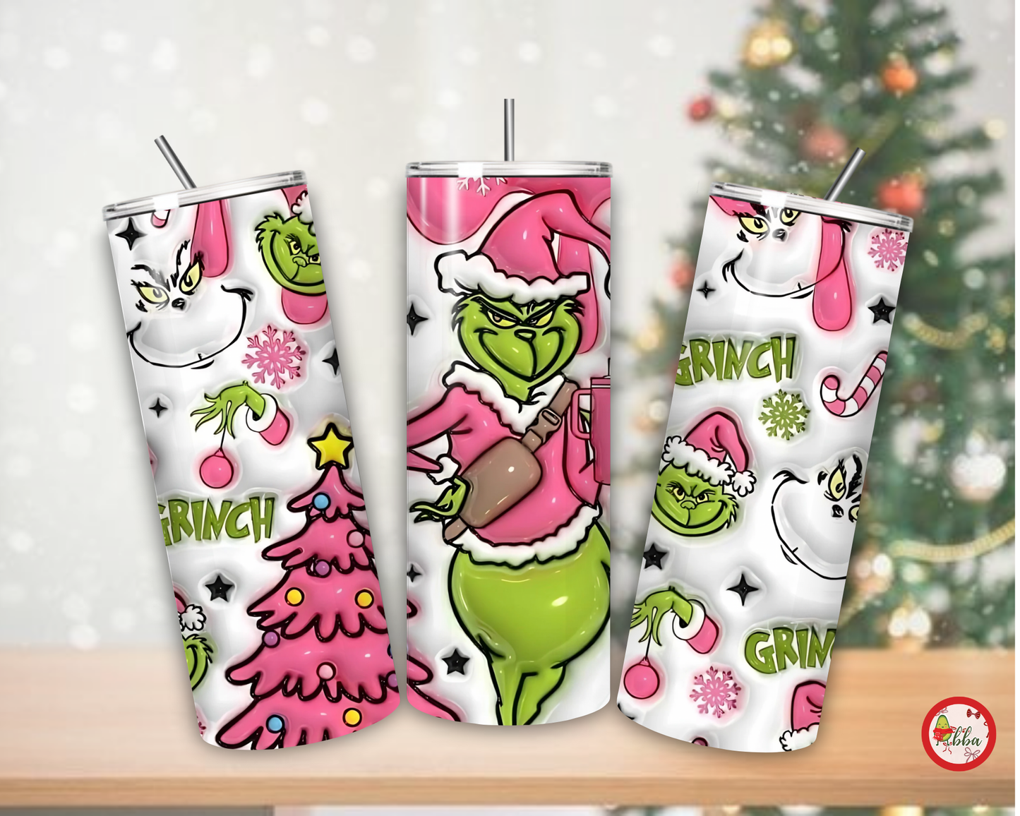 Skinny tumbler grinch rosa