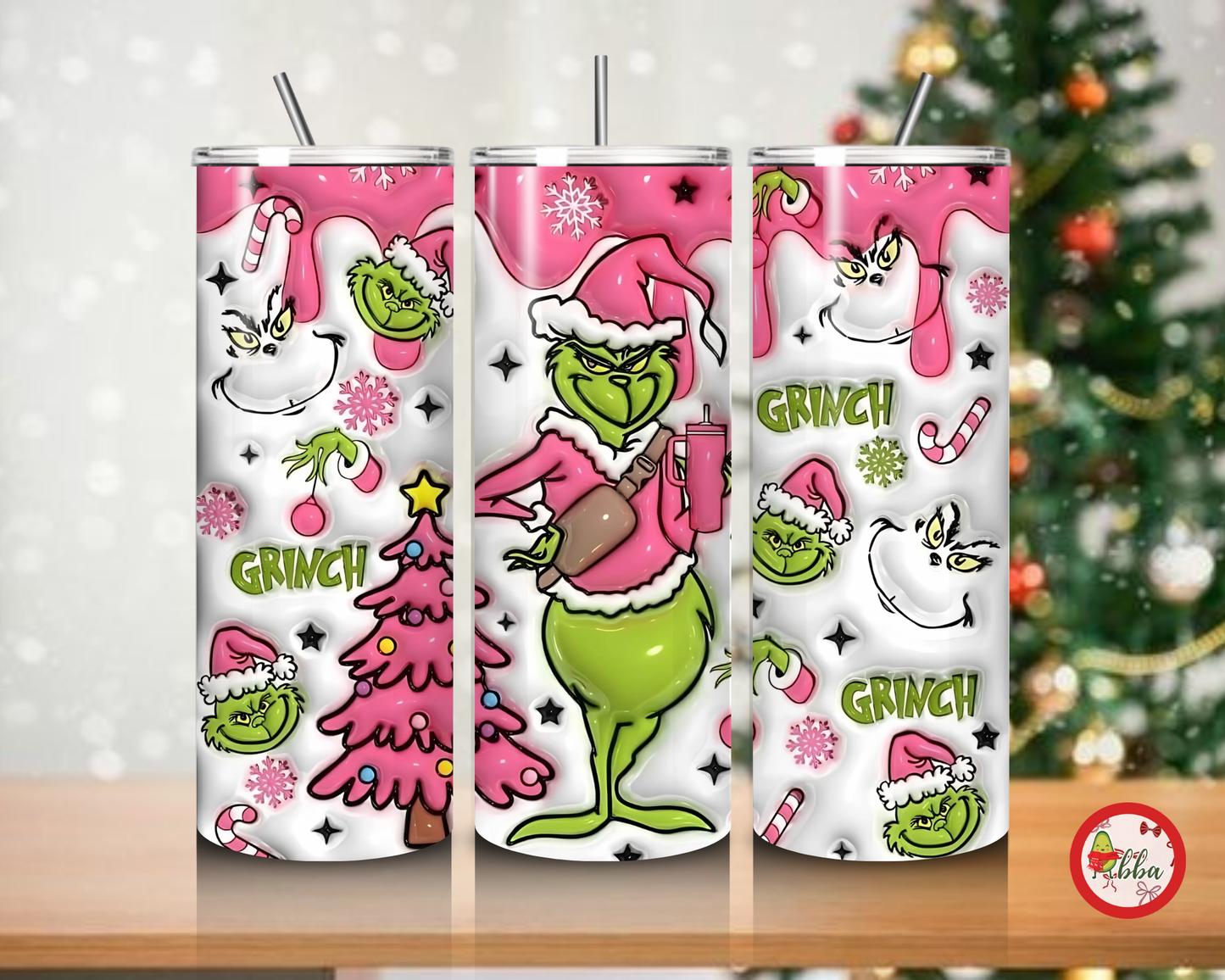 Skinny tumbler grinch rosa